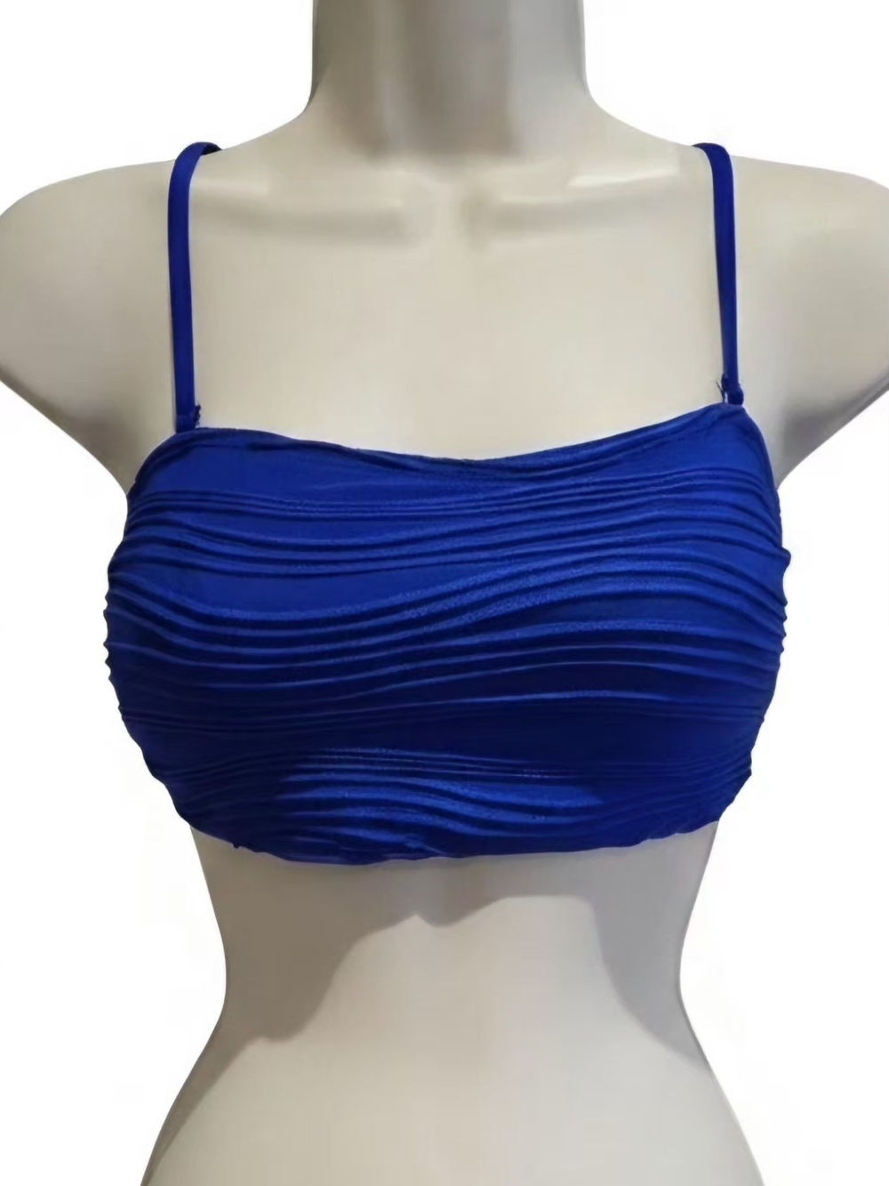 Blue Ruched Bandeau Bikini Top with Removable & Adjustable Straps